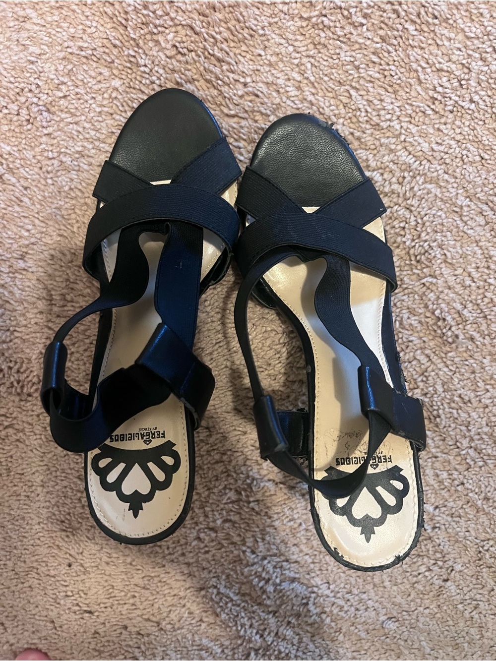 Fergalicious Black Crisscross Elastic Slingback Sandals